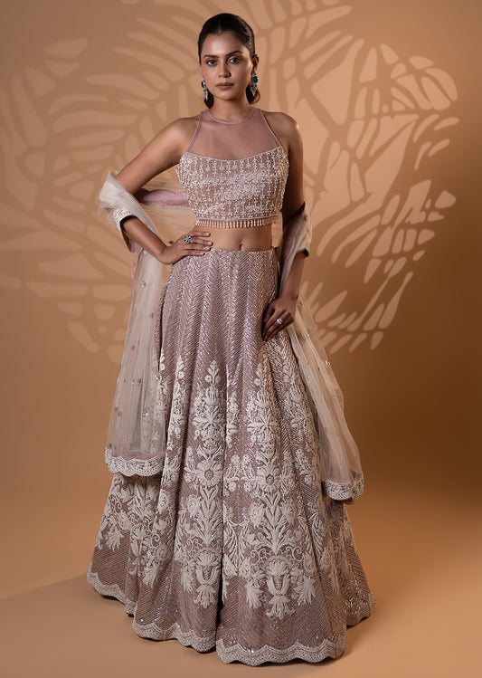 Dusty Rose Embroidered Lehenga Set
