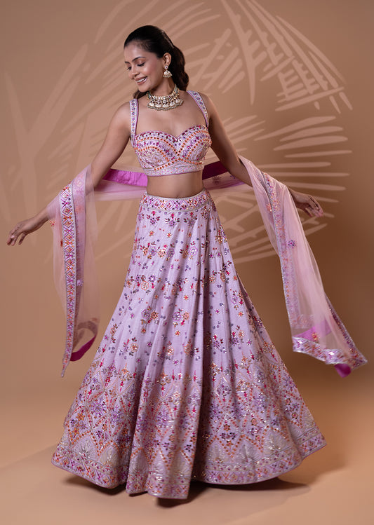 Lilac Sequin Embroidered Lehenga Set