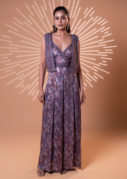 Mauve Metallic Wrap Jumpsuit