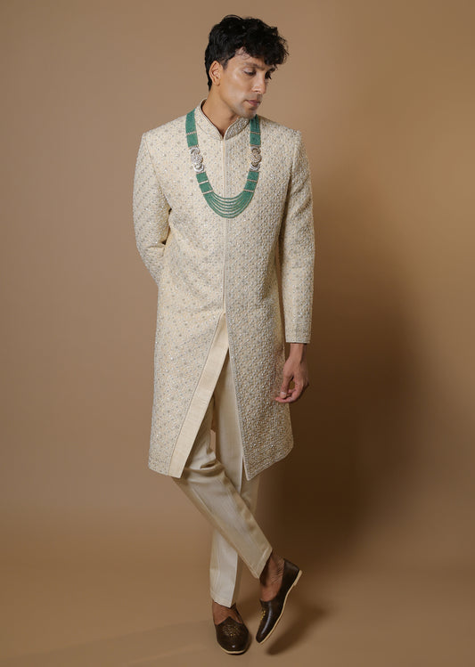 Golden Majesty Embroidered Sherwani Set