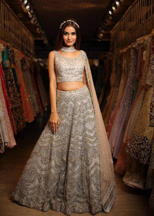 Pale Blue Archaic Lehenga Set