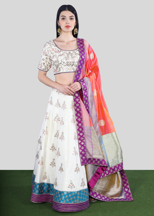 Ivory Gota Patti Benarasi Lehenga Set