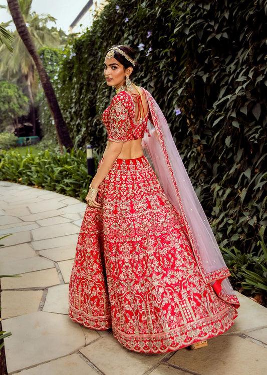 Scarlet  Archaic Mughal Lehenga Set