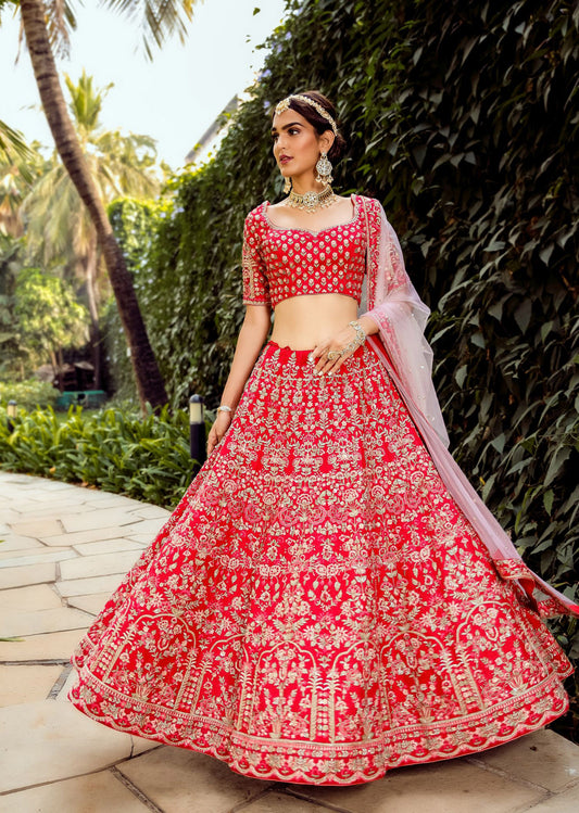 Scarlet  Archaic Mughal Lehenga Set