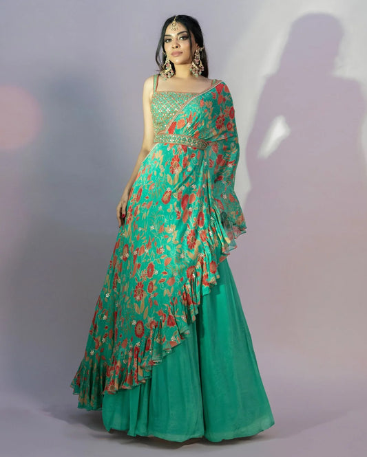 Emerald Green One Shoulder Skirt