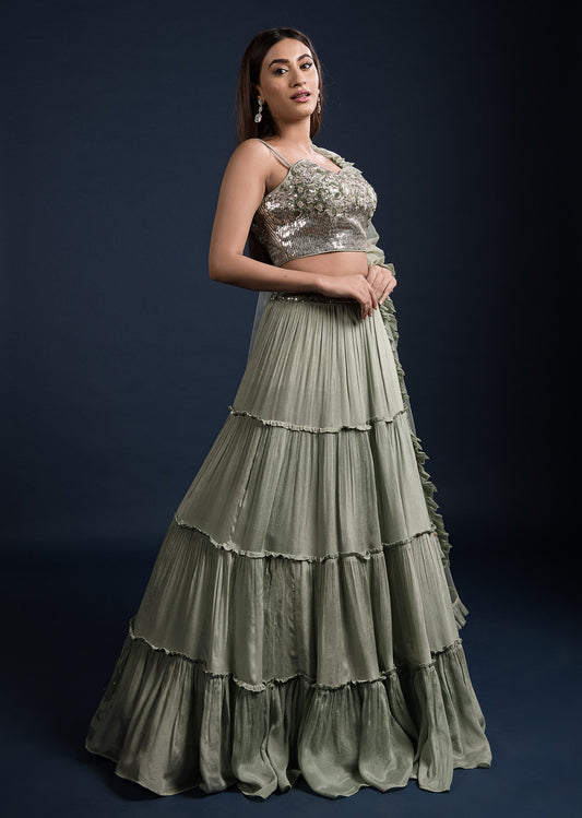 Sage Tiered Lehenga Set