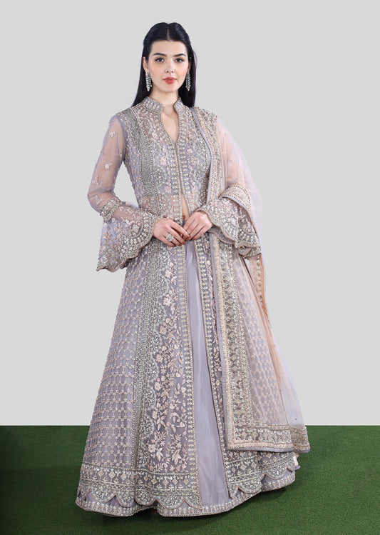 Dusky Violet Bridal Anarkali Lehenga Set