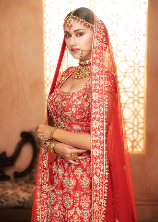 Deep Red Honeycomb Lehenga Set