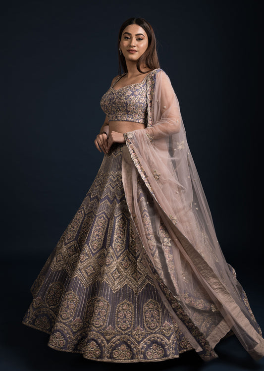 Lavender Abstract Lehenga Set