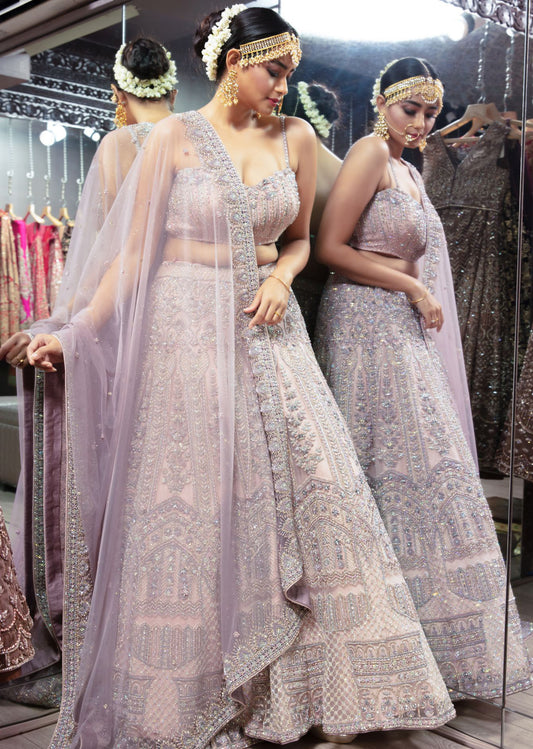 Lilac Archaic Embroidered Lehenga Set