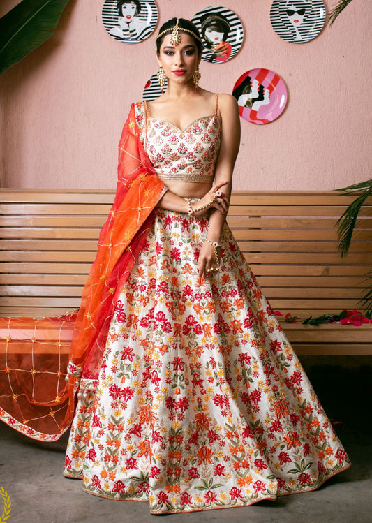 Nyra Bannerjee - Cream Floral Lehenga Set