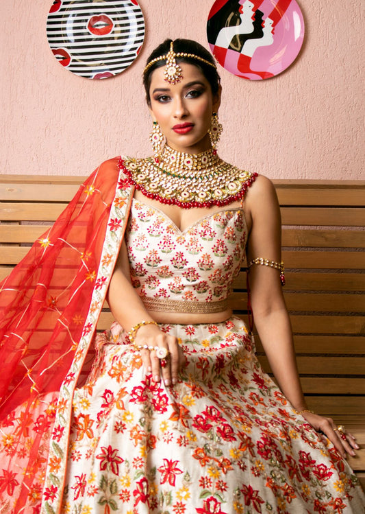 Nyra Bannerjee - Cream Floral Lehenga Set