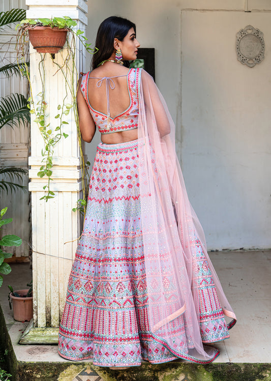Lavender Multicolored Mirrorwork Lehenga Set