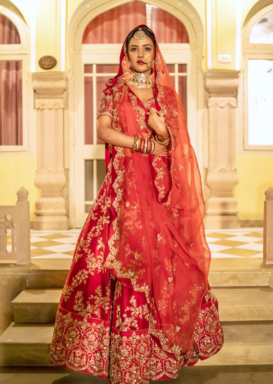 Jasmin Bhasin - Classic Red Bridal Lehenga Set