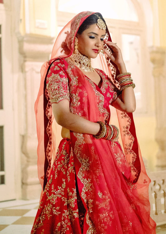 Jasmin Bhasin - Classic Red Bridal Lehenga Set