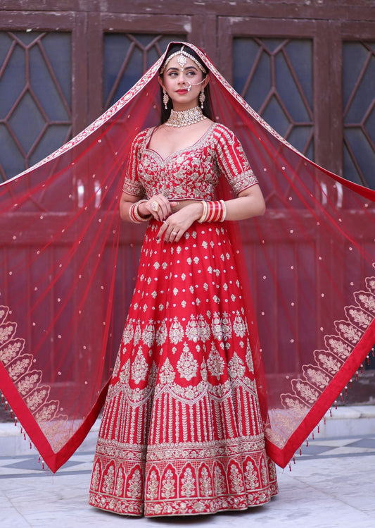 Ritika Badiani - Red And Gold Mughal Lehenga Set