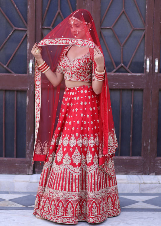 Ritika Badiani - Red And Gold Mughal Lehenga Set