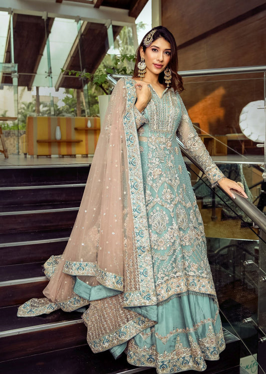 Sky Blue Persian Anarkali Lehenga