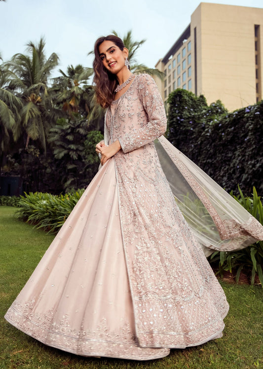 Blush Rose Lattice Jacket Anarkali Set
