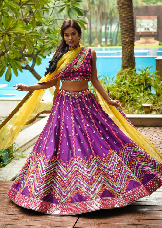 Purple Mirrorwork Lehenga Set
