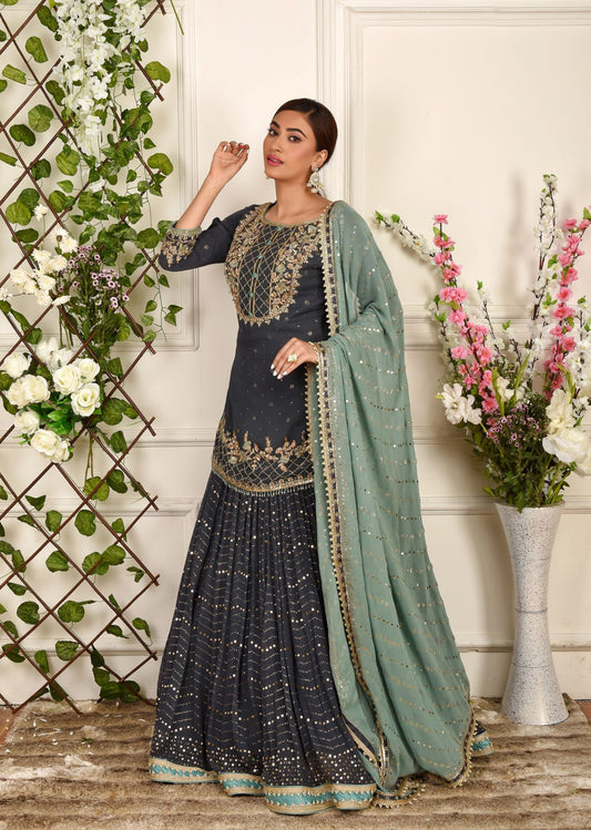 Navy Blue Mukaish Lehenga Set