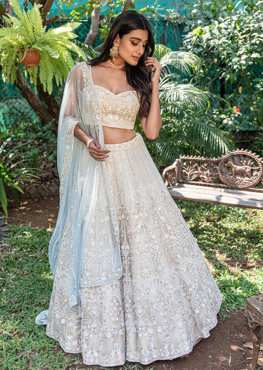 Beige And Mint Arabesque Lehenga Set