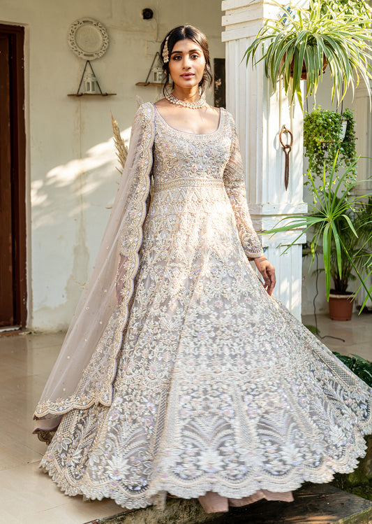 Ash Lavender Embroidered Bridal Anarkali Set