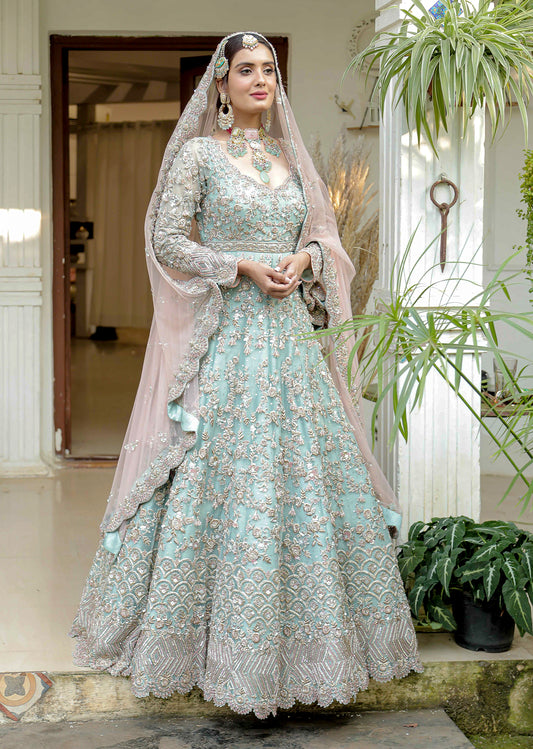 Sky Blue Champagne Bridal Anarkali Set
