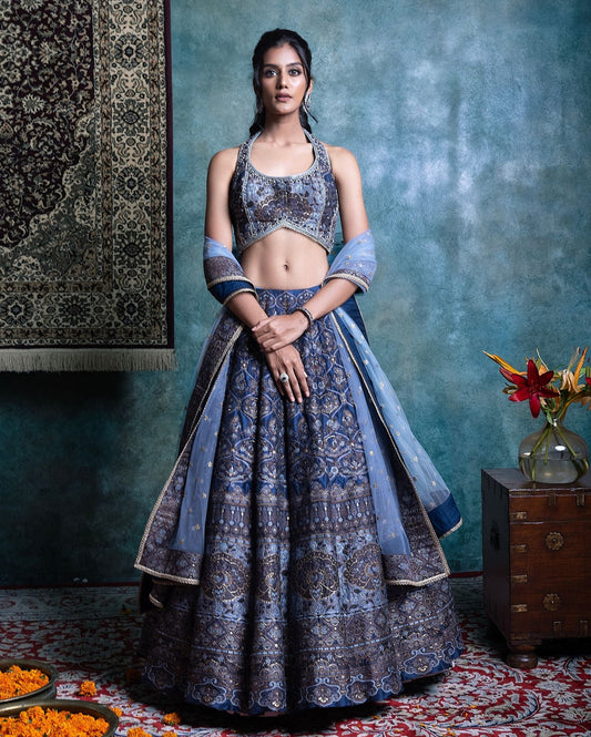 Blue Brocade Lehenga