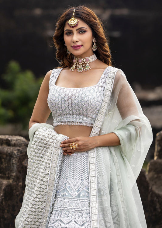 Pista Green Dori Work Lehenga Set