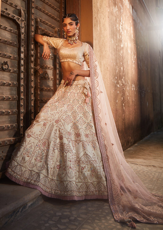 Ivory Raw Silk Lehenga
