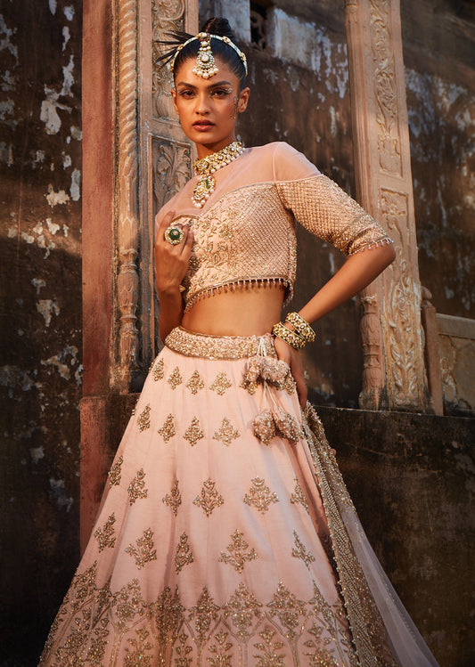 Ivory Raw Silk Lehenga