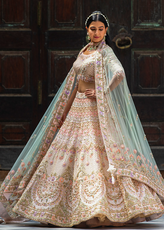Cream Resham Work Lehenga Choli