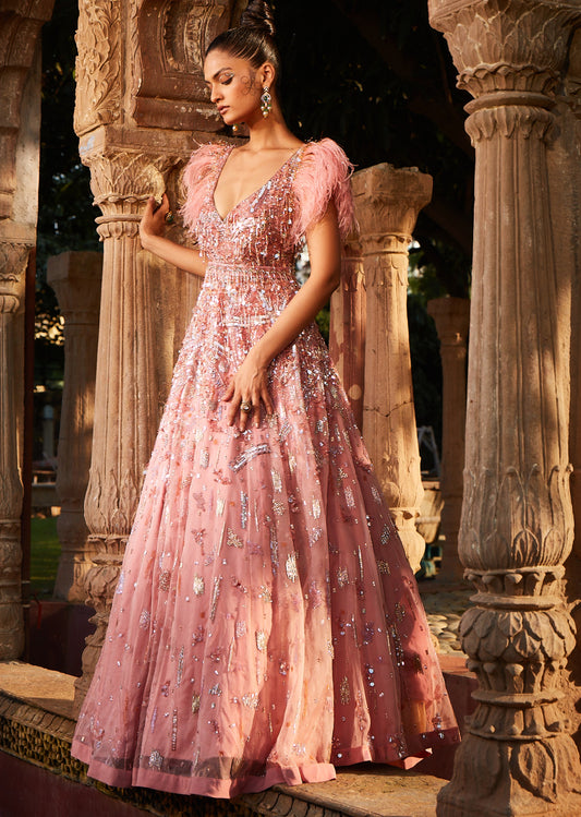 Peach Feathered Gown