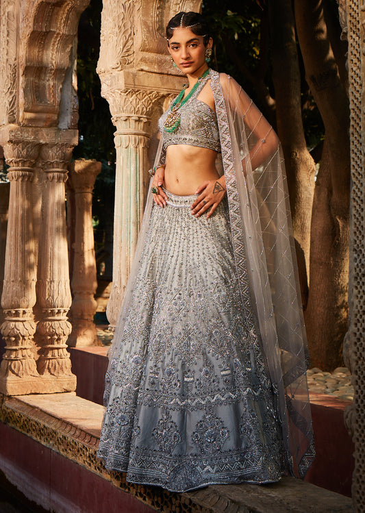 Grey Raw Silk Lehenga