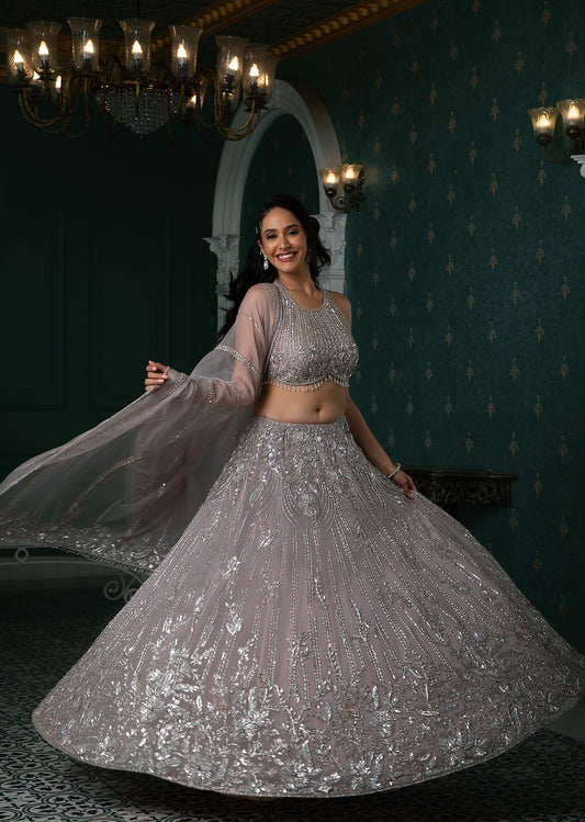 Gray Ghagra Set