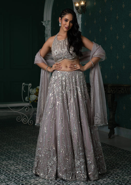 Gray Ghagra Set