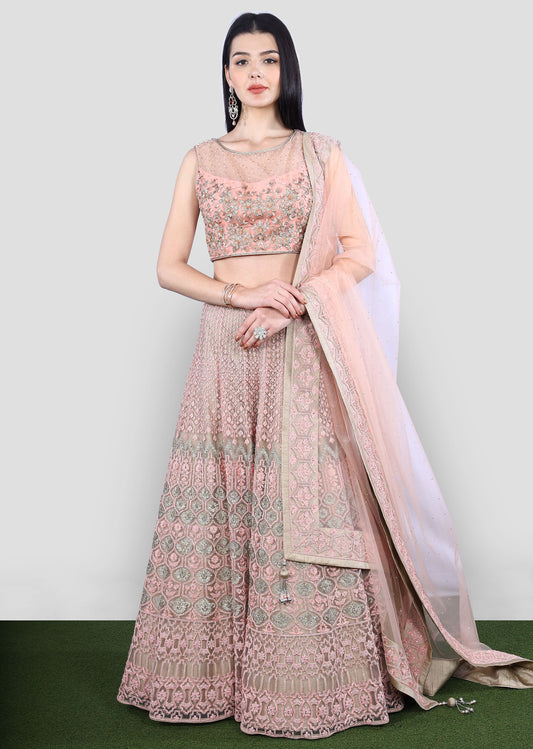 Peach Pastel Embroidered Lehenga Set