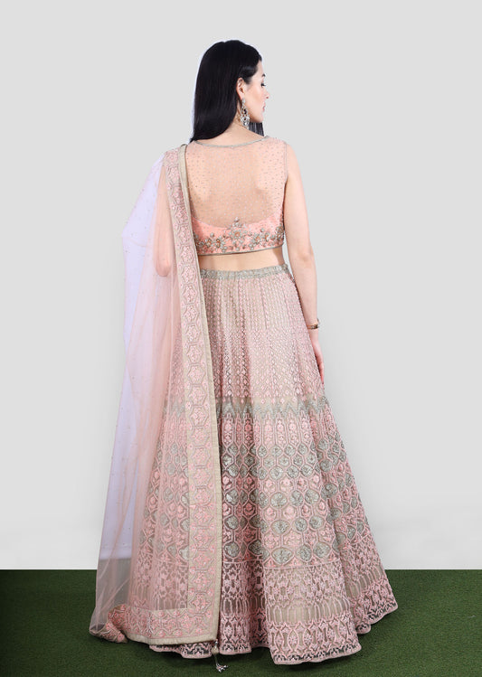 Peach Pastel Embroidered Lehenga Set