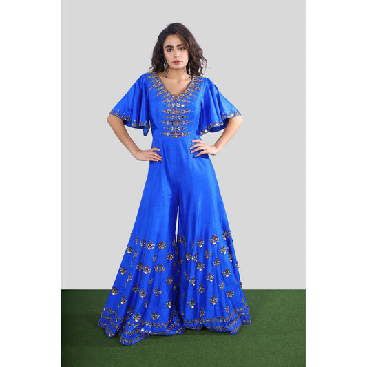 Royal Blue Silk Embroidered Palazzo Jumpsuit