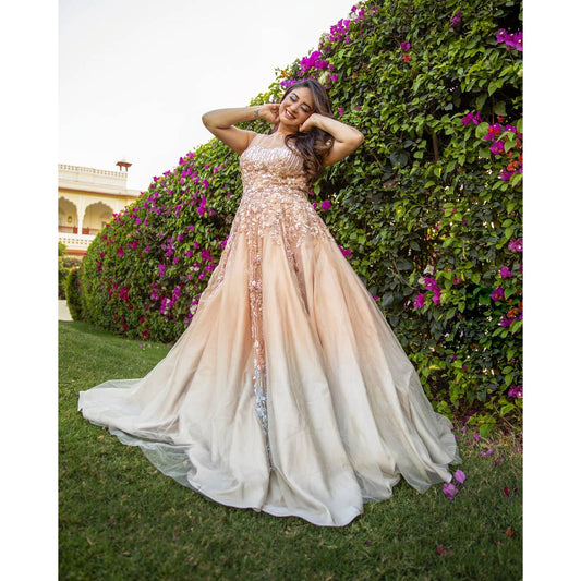 Mahi Vij - Nude Grey Ombre Princess Gown