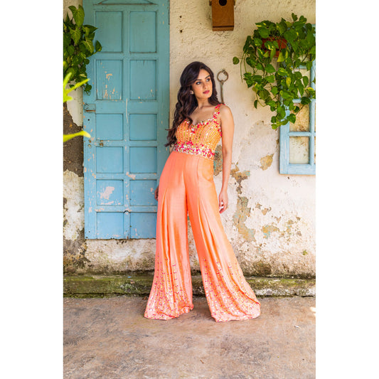 Coral Peach Ebroidered Pallazo Jumpsuit