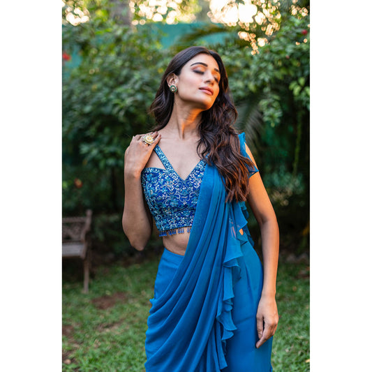 Cobalt Blue Tiered Drape Palazzo Set