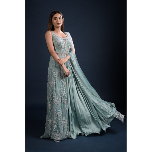 Dusk Blue Kurta Lehenga Set