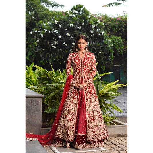 Maroon Red Anarkali Lehenga Set