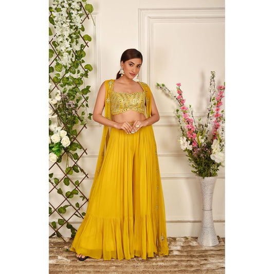 Yellow Mirrorwork Palazzo Jacket Set