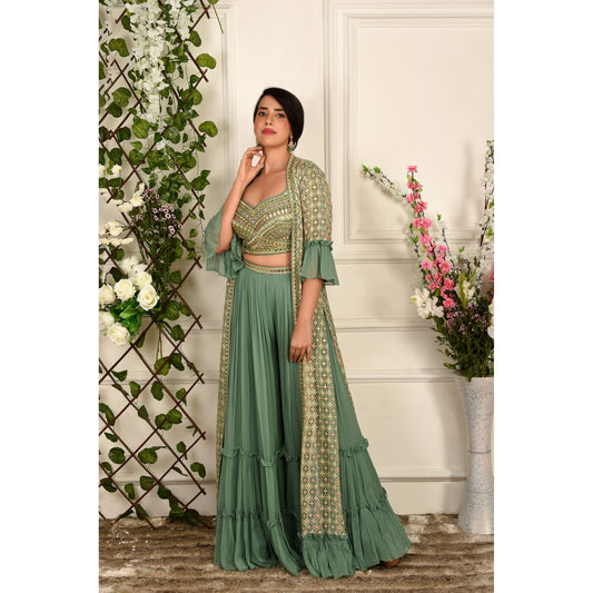 Sage Tiered Palazzo Jacket Set