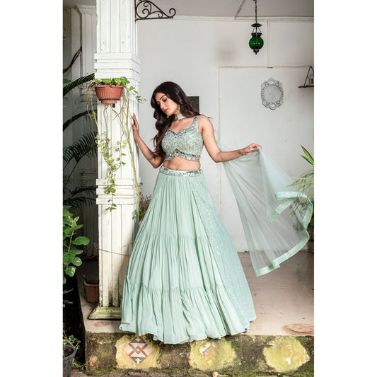 Frosty Mint Layered Lehenga Set
