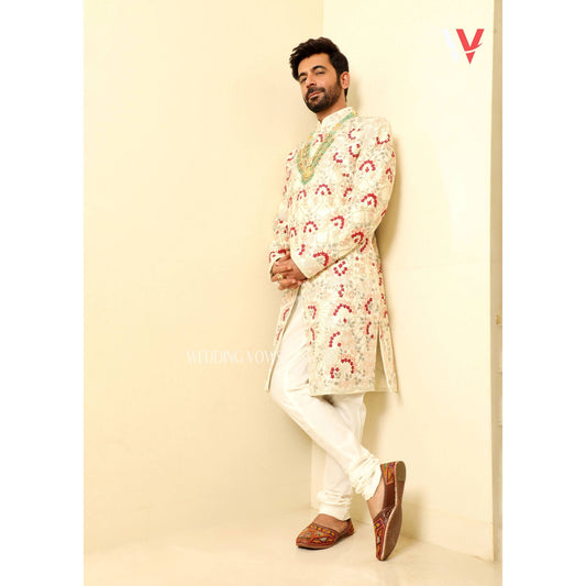 Sunil Grover - Pastel Ivory Forest Sherwani