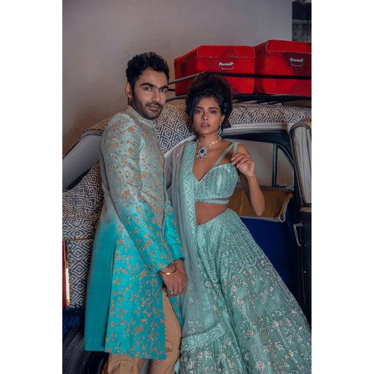 Sea Green - Turquoise Ombre Sherwani